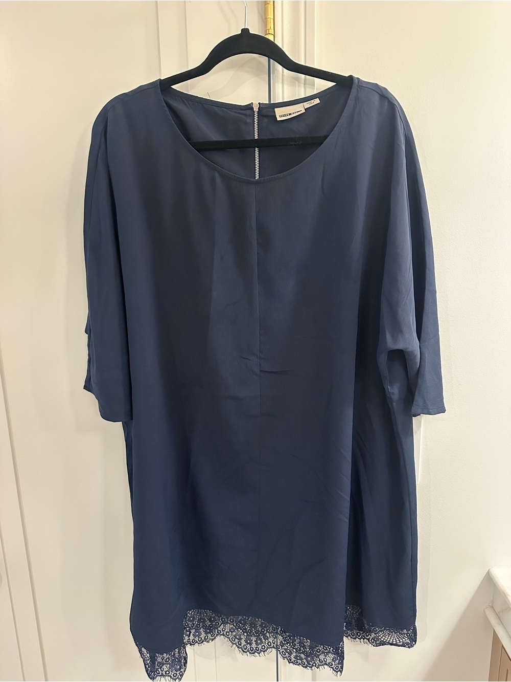 Noisy May - Women’s Navy Blue Lace-Hem Tunic Shirt